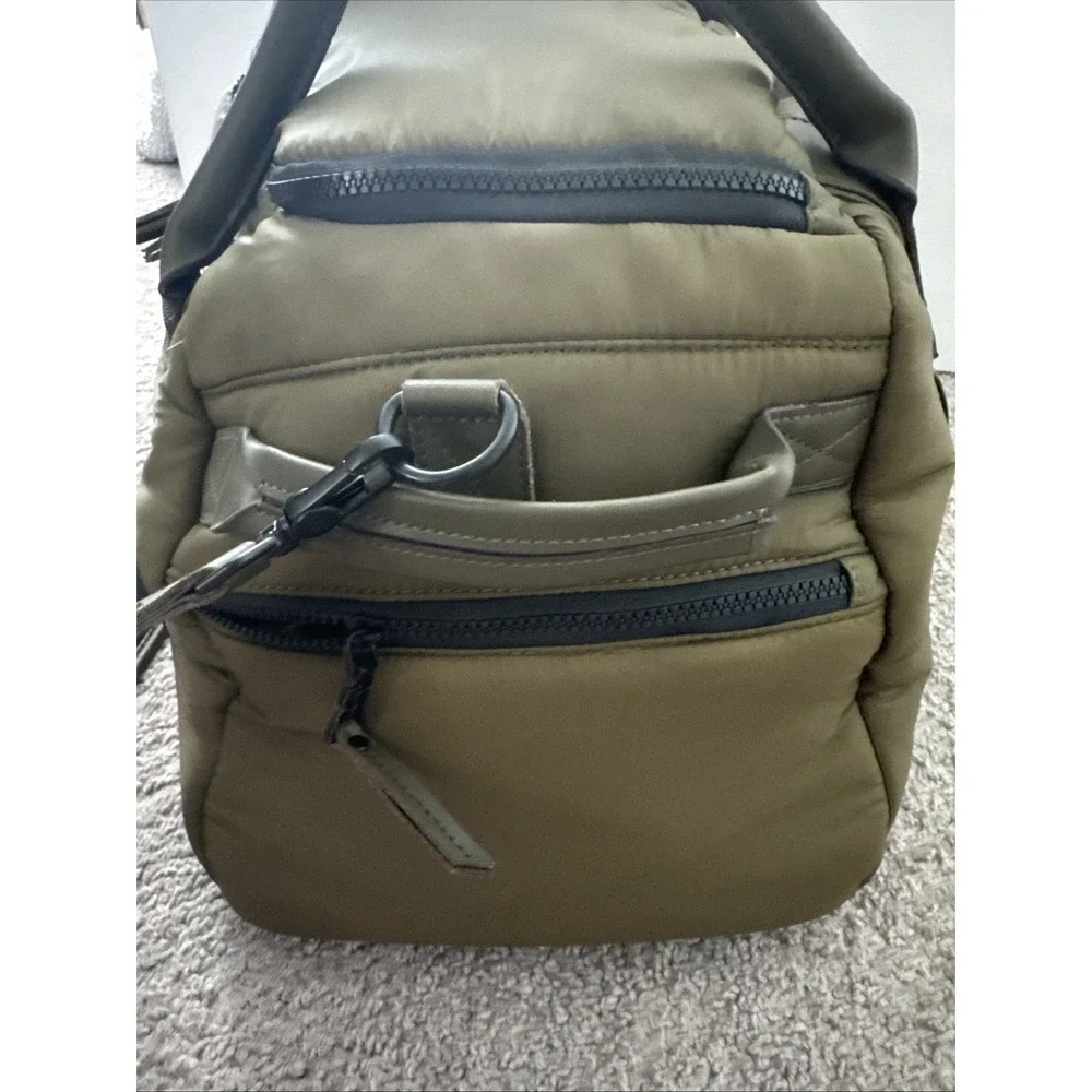 Joan & David Olive Green Puffer Quilted Duffle Bag Weekender Travel Handbag